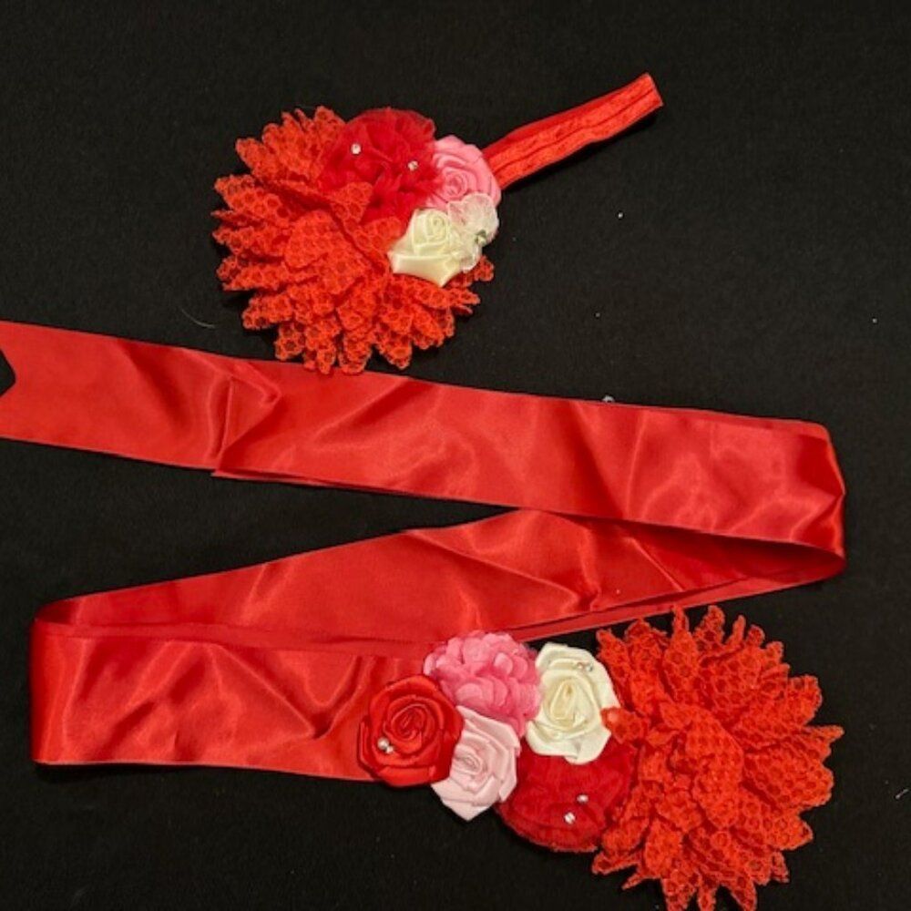 Red Maternity Sash & Headband Set    7305  NWT Boutique Handmade